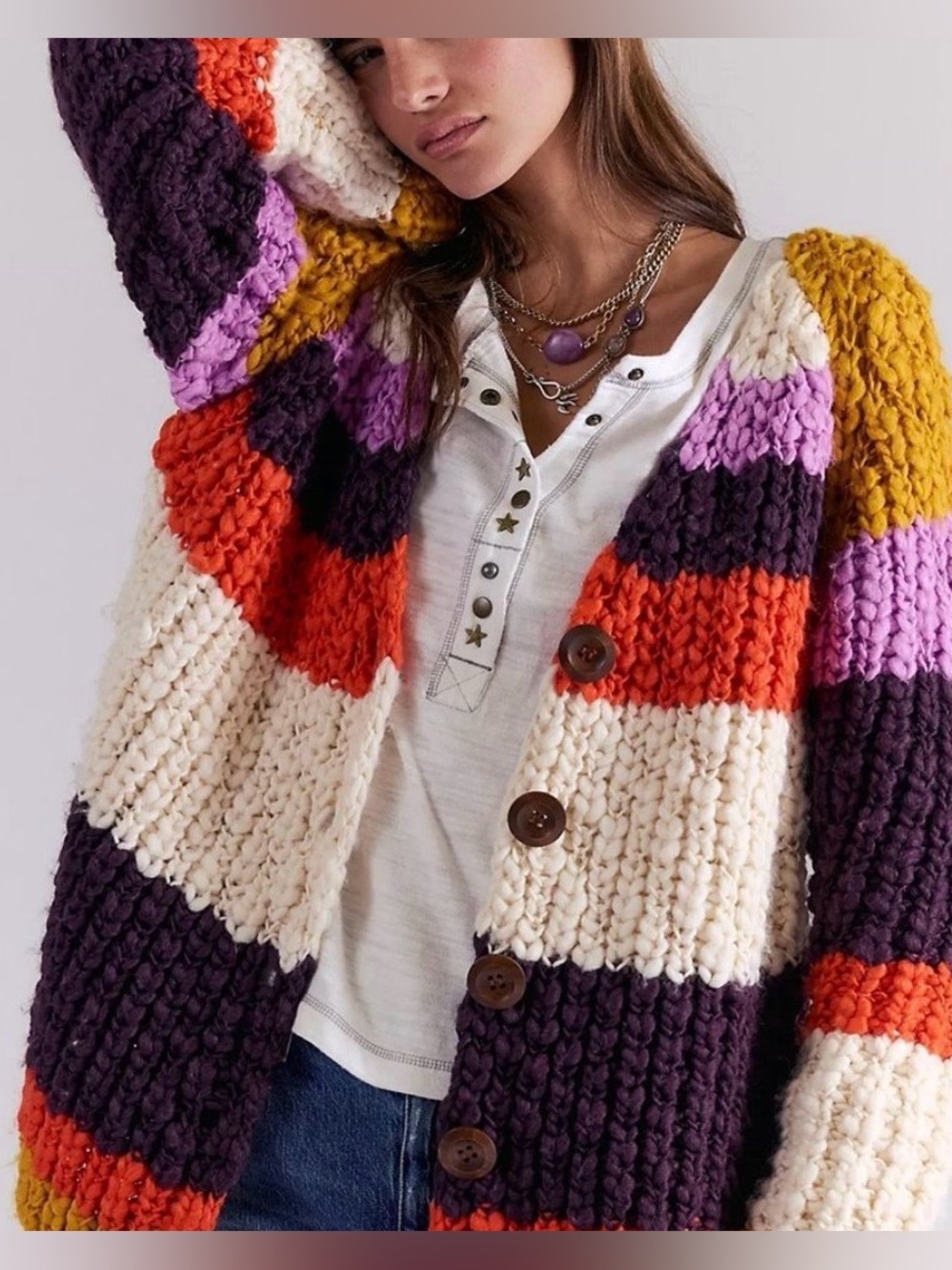 Free People Myles Striped Chunky Striped Cardigan